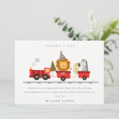 かわいい赤い森の動物列車 誕生日 どんな年齢にも サンキューカード (スタンド正面)