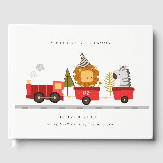 かわいい赤い森林動物はどんな年齢の誕生日を訓練 ゲストブック (正面)