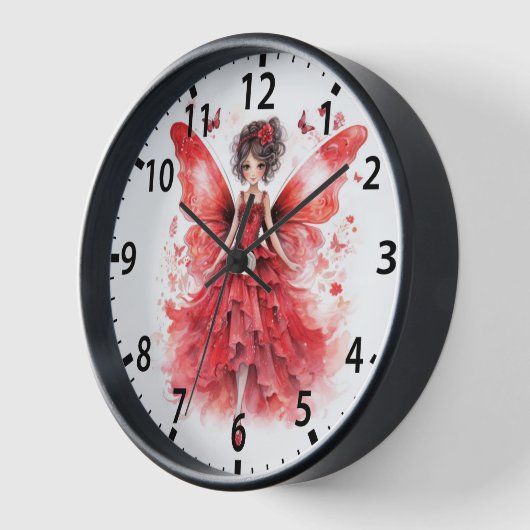 かわいい赤い水の色の妖精ガーリー 壁時計 (傾斜)