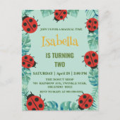 かわいい赤い水玉模様のてんとう虫ジャングルリーブバースデー ポストカード (正面)