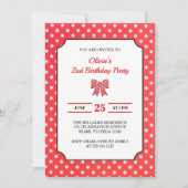 かわいい赤い水玉模様の女の子の2歳の誕生日パーティー 招待状 (正面)