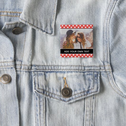 かわいい赤い水玉模様カスタムの写真パーソナライズされた 缶バッジ (インサイチュ)