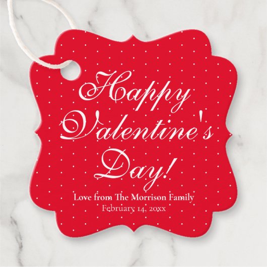 かわいい赤い水玉模様カスタムバレンタインデー フェイバータグ (正面)