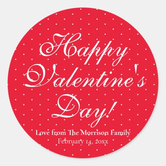 かわいい赤い水玉模様カスタムバレンタインデー ラウンドシール (正面)