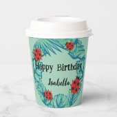 かわいい赤い水玉模様ラディバグジャングルリーフ誕生日 紙コップ (裏面)