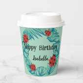 かわいい赤い水玉模様ラディバグジャングルリーフ誕生日 紙コップ (正面)