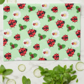 かわいい赤い水玉模様ラディバグデイジー花の夏 キッチンタオル (折り畳み)