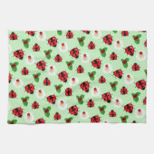 かわいい赤い水玉模様ラディバグデイジー花の夏 キッチンタオル (横)