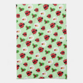 かわいい赤い水玉模様ラディバグデイジー花の夏 キッチンタオル (縦)