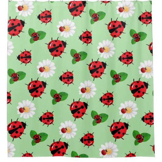 かわいい赤い水玉模様ラディバグデイジー花の夏 シャワーカーテン (正面)