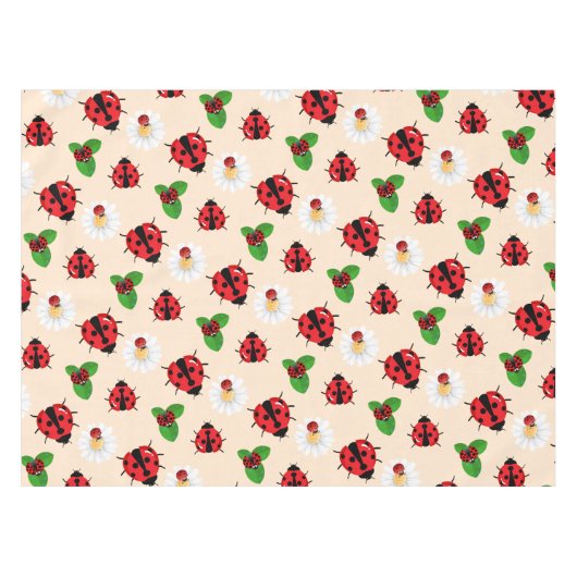 かわいい赤い水玉模様ラディバグデイジー花の夏 テーブルクロス (正面(横))