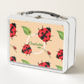 かわいい赤い水玉模様ラディバグデイジー花の夏 メタルランチボックス (正面)