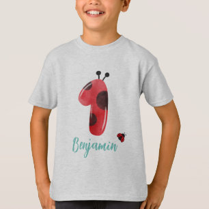 かわいい赤い水玉模様ラディバグ1st誕生日パーティー名 tシャツ