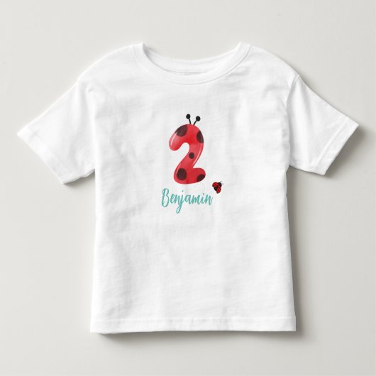 かわいい赤い水玉模様ラディバグ2nd誕生日パーティー名 トドラーTシャツ (正面)