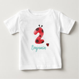 かわいい赤い水玉模様ラディバグ2nd誕生日パーティー名 ベビーTシャツ