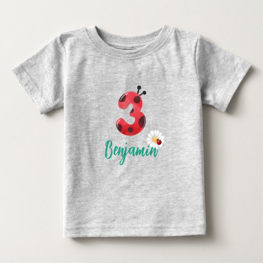 かわいい赤い水玉模様ラディバグ3rd誕生日パーティー名 ベビーTシャツ (正面)