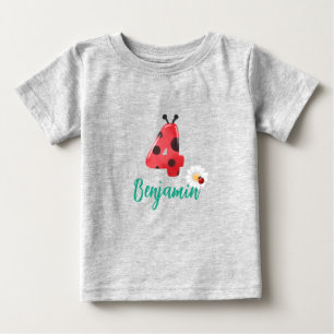 かわいい赤い水玉模様ラディバグ4th誕生日パーティー名 ベビーTシャツ