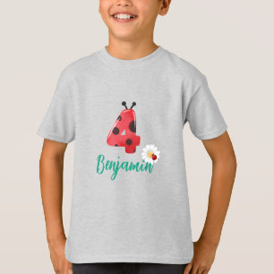 かわいい赤い水玉模様ラディバグ4th誕生日パーティー名 tシャツ