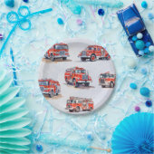 かわいい赤い水色の消防車エンジン ペーパープレート (パーティー)