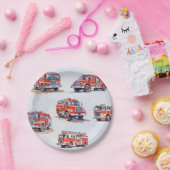 かわいい赤い水色の消防車エンジン ペーパープレート (パーティー)