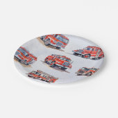 かわいい赤い水色の消防車エンジン ペーパープレート (アングル)