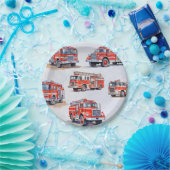 かわいい赤い水色の消防車エンジン ペーパープレート (パーティー)