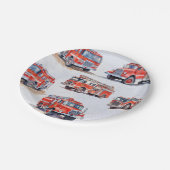 かわいい赤い水色の消防車エンジン ペーパープレート (アングル)