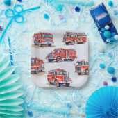かわいい赤い水色の消防車エンジン ペーパープレート (パーティー)