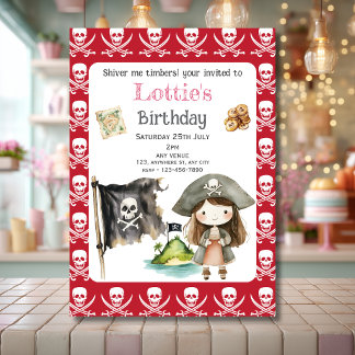 かわいい赤い海賊の子供の誕生日招待状 招待状
