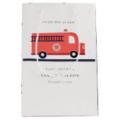 かわいい赤い海軍の消防車エンジン赤ちゃんシャワー ミディアムペーパーバッグ (正面)