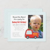 かわいい赤い消防車の少年たち誕生日パーティーの写真 招待状 (正面/裏面)