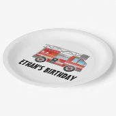 かわいい赤い消防車の誕生日パーティー ペーパープレート (アングル)