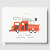 かわいい赤い消防車エンジンキッズ任意の年齢誕生日 ゲストブック (正面)