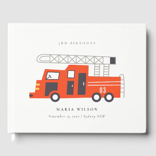 かわいい赤い消防車エンジンキッズ任意の年齢誕生日 ゲストブック (正面)