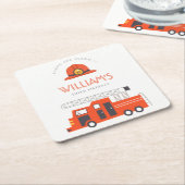 かわいい赤い消防車エンジンキッズ任意の年齢誕生日 スクエアペーパーコースター (アングル)