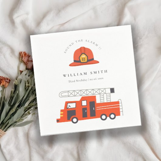 かわいい赤い消防車エンジンキッズ任意の年齢誕生日 スタンダードカクテルナプキン