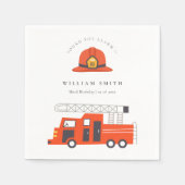 かわいい赤い消防車エンジンキッズ任意の年齢誕生日 スタンダードカクテルナプキン (正面)