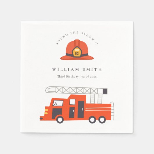 かわいい赤い消防車エンジンキッズ任意の年齢誕生日 スタンダードカクテルナプキン (正面)