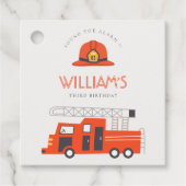 かわいい赤い消防車エンジンキッズ任意の年齢誕生日 フェイバータグ (正面)