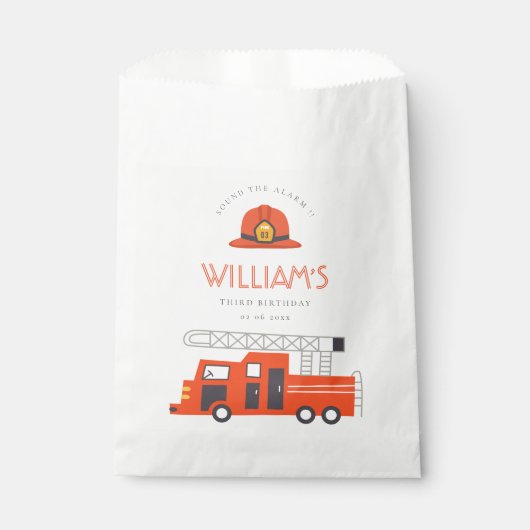 かわいい赤い消防車エンジンキッズ任意の年齢誕生日 フェイバーバッグ (正面)
