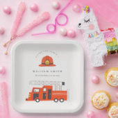 かわいい赤い消防車エンジンキッズ任意の年齢誕生日 ペーパープレート (パーティー)