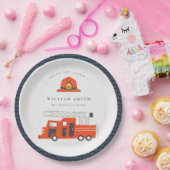 かわいい赤い消防車エンジンキッズ任意の年齢誕生日 ペーパープレート (パーティー)