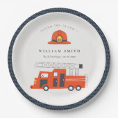 かわいい赤い消防車エンジンキッズ任意の年齢誕生日 ペーパープレート (正面)