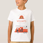 かわいい赤い消防車エンジンキッズ任意の年齢誕生日 Tシャツ (正面)