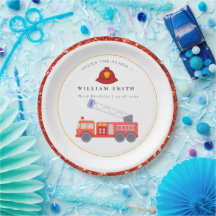 かわいい赤い消防車エンジンキッズ任意の年齢誕生日Pa