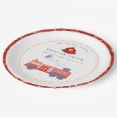 かわいい赤い消防車エンジンキッズ任意の年齢誕生日Pa ペーパープレート (アングル)