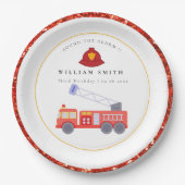 かわいい赤い消防車エンジンキッズ任意の年齢誕生日Pa ペーパープレート (正面)