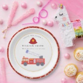 かわいい赤い消防車エンジンキッズ任意の年齢誕生日Pa ペーパープレート (パーティー)