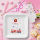 かわいい赤い消防車エンジンキッズ任意の年齢誕生日Pa ペーパープレート (パーティー)
