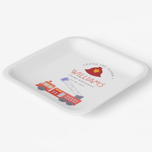 かわいい赤い消防車エンジンキッズ任意の年齢誕生日Pa ペーパープレート (傾斜あり)